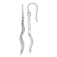 Load image into Gallery viewer, Sterling Silver Rhodium-plated Polished CZ Wavy Dangle Earrings
