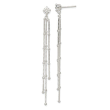 Load image into Gallery viewer, Sterling Silver Polished CZ Beaded Chain Dangle Post Earrings
