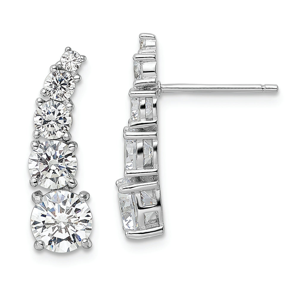 Sterling Silver Polished Rhodium-plated Graduated CZ Post Earrings