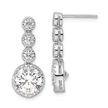 Load image into Gallery viewer, Sterling Silver Rhodium-plated Polished Round CZ Dangle Post Earrings
