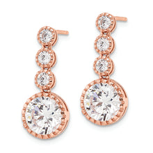Load image into Gallery viewer, Sterling Silver Rose-tone Polished Round CZ Dangle Post Earrings

