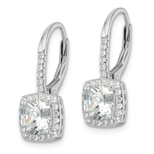 Load image into Gallery viewer, Sterling Silver Rhodium-plated Polished Princess Cut CZ Leverback Earrings
