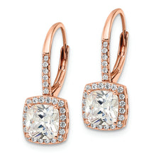 Load image into Gallery viewer, Sterling Silver Rose-tone Polished Princess Cut CZ Leverback Earrings
