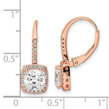 Load image into Gallery viewer, Sterling Silver Rose-tone Polished Princess Cut CZ Leverback Earrings
