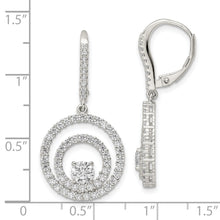 Load image into Gallery viewer, Sterling Silver Polished Rhodium-plated CZ Circle Dangles Leverback Earring
