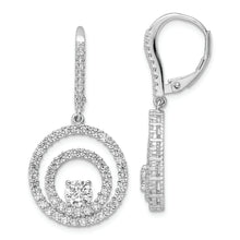 Load image into Gallery viewer, Sterling Silver Polished Rhodium-plated CZ Circle Dangles Leverback Earring
