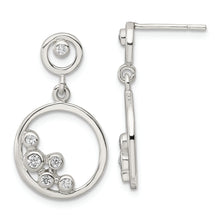 Load image into Gallery viewer, Sterling Silver Polished CZ Circle Dangle Post Earrings
