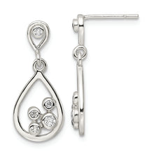 Load image into Gallery viewer, Sterling Silver Polished CZ Teardrop Dangle Post Earrings
