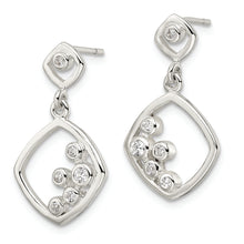 Load image into Gallery viewer, Sterling Silver Polished CZ Square Dangle Post Earrings
