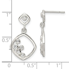 Load image into Gallery viewer, Sterling Silver Polished CZ Square Dangle Post Earrings
