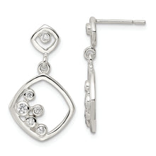Load image into Gallery viewer, Sterling Silver Polished CZ Square Dangle Post Earrings
