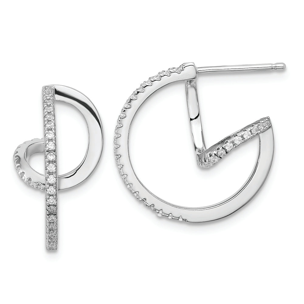 Sterling Silver Rhodium-plated CZ Twisted Hoop Earrings