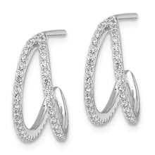 Load image into Gallery viewer, Sterling Silver Polished Rhodium-plated CZ Post Hoop Earrings
