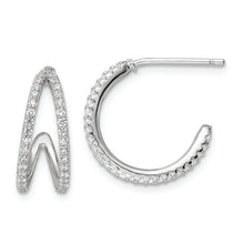 Load image into Gallery viewer, Sterling Silver Polished Rhodium-plated CZ Post Hoop Earrings
