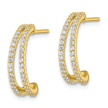 Load image into Gallery viewer, Sterling Silver Polished Gold-tone CZ Post Hoop Earrings
