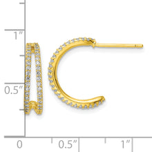 Load image into Gallery viewer, Sterling Silver Polished Gold-tone CZ Post Hoop Earrings
