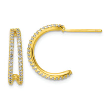 Load image into Gallery viewer, Sterling Silver Polished Gold-tone CZ Post Hoop Earrings
