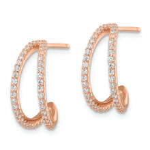Load image into Gallery viewer, Sterling Silver Polished Rose-tone CZ Post Hoop Earrings
