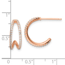Load image into Gallery viewer, Sterling Silver Polished Rose-tone CZ Post Hoop Earrings

