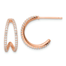 Load image into Gallery viewer, Sterling Silver Polished Rose-tone CZ Post Hoop Earrings

