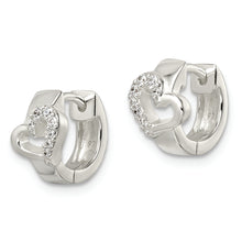 Load image into Gallery viewer, Sterling Silver Polished CZ Heart Hinged Hoop Earrings
