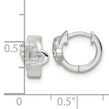 Load image into Gallery viewer, Sterling Silver Polished CZ Heart Hinged Hoop Earrings
