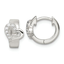 Load image into Gallery viewer, Sterling Silver Polished CZ Heart Hinged Hoop Earrings
