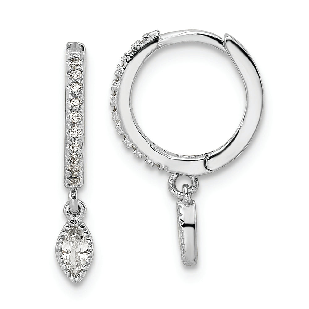 Sterling Silver Rhodium-plated Polished CZ Hinged Hoop Earrings