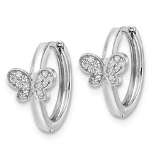 Load image into Gallery viewer, Sterling Silver Rhodium-plated Polished CZ Hinged Hoop Butterfly Earrings
