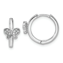 Load image into Gallery viewer, Sterling Silver Rhodium-plated Polished CZ Hinged Hoop Butterfly Earrings
