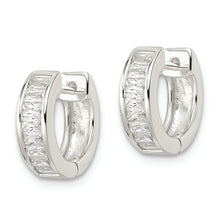 Load image into Gallery viewer, Sterling Silver Polished Baguette CZ Hinged Hoop Earrings
