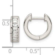 Load image into Gallery viewer, Sterling Silver Polished Baguette CZ Hinged Hoop Earrings
