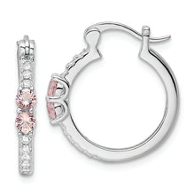 Load image into Gallery viewer, Sterling Silver Rhodium-plated Pink CZ Hoop Earrings
