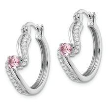 Load image into Gallery viewer, Sterling Silver Rhodium-plated Pink CZ Hoop Earrings
