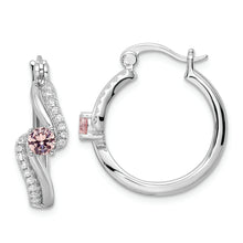 Load image into Gallery viewer, Sterling Silver Rhodium-plated Pink CZ Hoop Earrings
