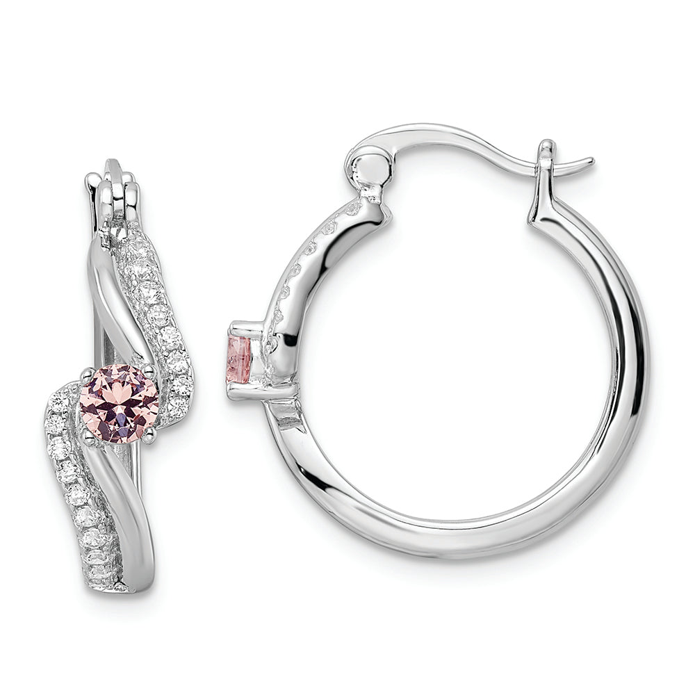 Sterling Silver Rhodium-plated Pink CZ Hoop Earrings