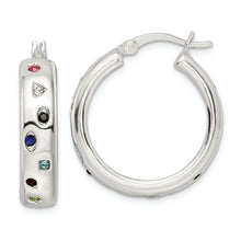 Load image into Gallery viewer, Sterling Silver Polished Multi-color CZ Circle Hoop Earrings
