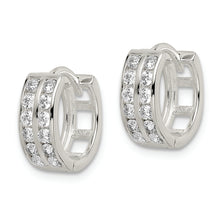 Load image into Gallery viewer, Sterling Silver Polished 2 Row CZ Hinged Hoop Earrings
