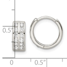 Load image into Gallery viewer, Sterling Silver Polished 2 Row CZ Hinged Hoop Earrings
