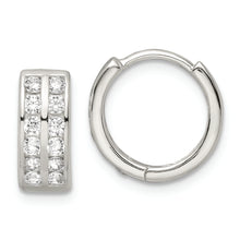 Load image into Gallery viewer, Sterling Silver Polished 2 Row CZ Hinged Hoop Earrings
