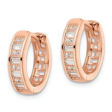 Load image into Gallery viewer, Sterling Silver Polished Rose-tone CZ Hinged Hoop Earrings
