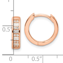 Load image into Gallery viewer, Sterling Silver Polished Rose-tone CZ Hinged Hoop Earrings
