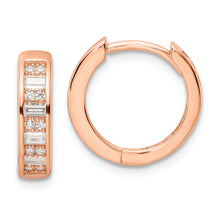 Load image into Gallery viewer, Sterling Silver Polished Rose-tone CZ Hinged Hoop Earrings
