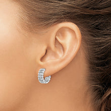 Load image into Gallery viewer, Sterling Silver Rhodium-plated Polished CZ Hinged Hoop Earrings
