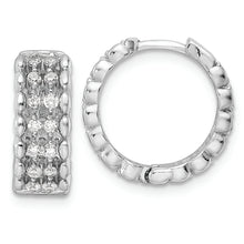 Load image into Gallery viewer, Sterling Silver Rhodium-plated Polished CZ Hinged Hoop Earrings
