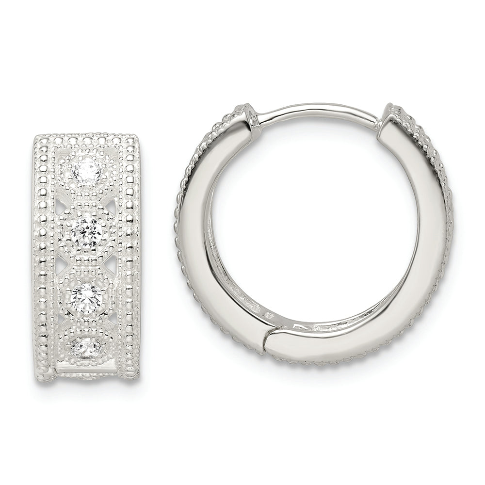 Sterling Silver CZ Hinged Hoop Earrings