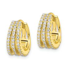 Load image into Gallery viewer, Sterling Silver Gold-tone Polished Triple Row CZ Hinged Hoop Earrings
