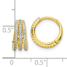 Load image into Gallery viewer, Sterling Silver Gold-tone Polished Triple Row CZ Hinged Hoop Earrings
