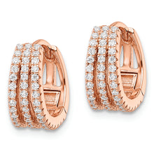 Load image into Gallery viewer, Sterling Silver Rose-tone Polished Triple Row CZ Hinged Hoop Earrings

