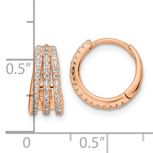 Load image into Gallery viewer, Sterling Silver Rose-tone Polished Triple Row CZ Hinged Hoop Earrings
